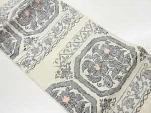 変わり横段に花葉・花唐草模様織出し名古屋帯